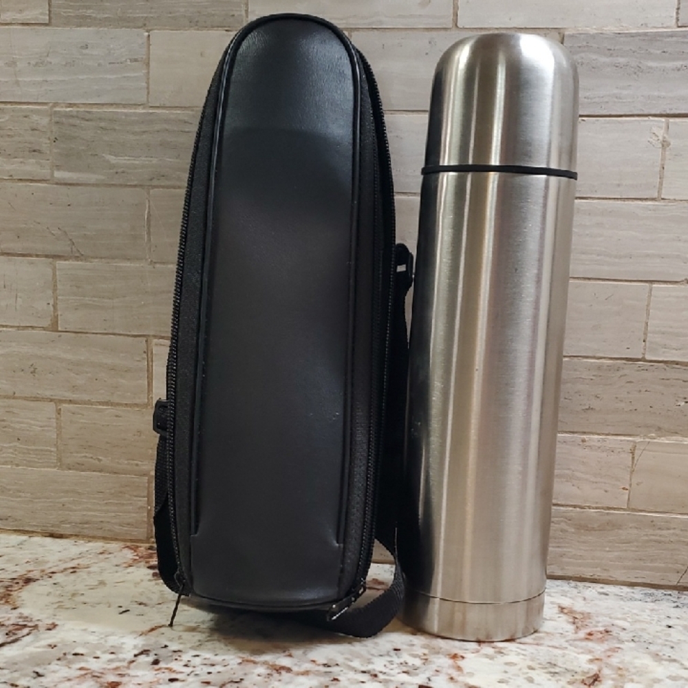 Stainless Steel Thermos with Black Carrying Case